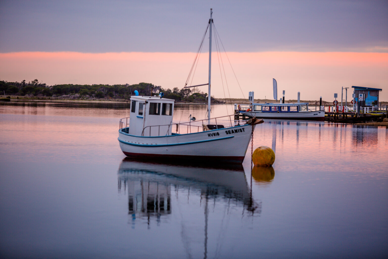 Mallacoota Boat on Water, Sunset