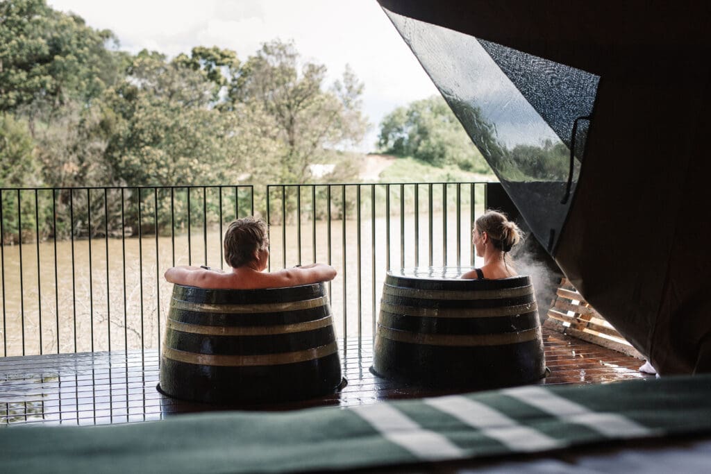 Metung Hot Springs glamping accommodation bathing barrels