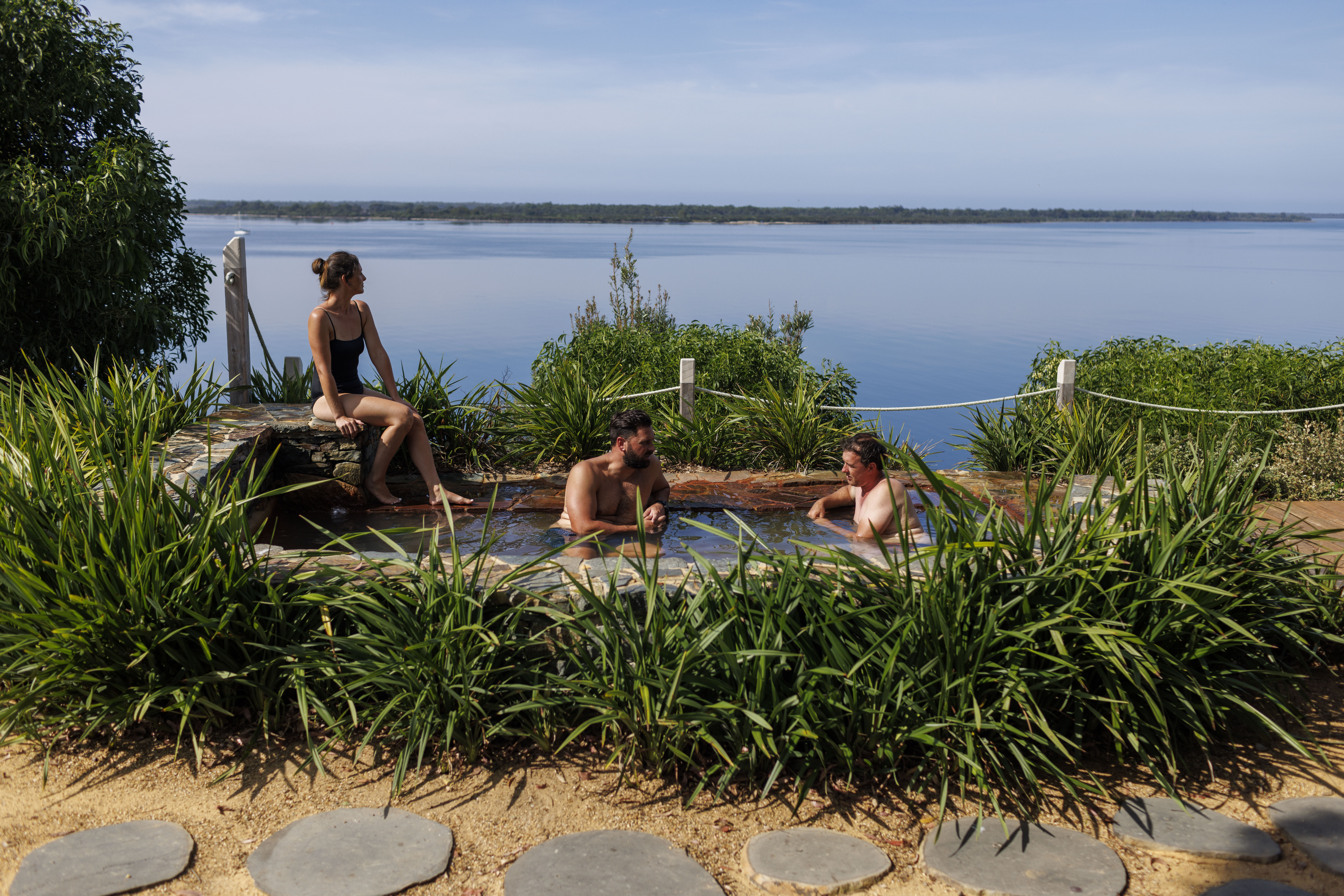 People bathing at Metung Hot Springs East Gippsland