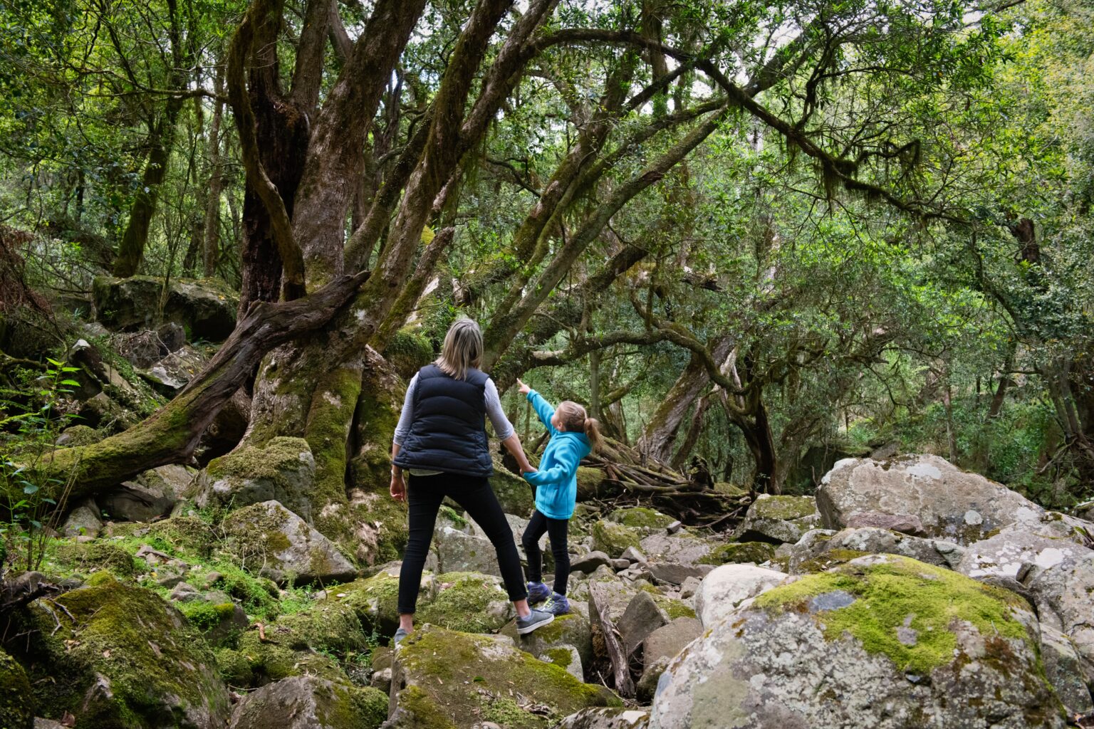 Mitchell River NP _ Mother & Daughter Climbing Rocks (4)